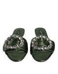 Load image into Gallery viewer, Dolce & Gabbana Metallic Green Crystal Leather Flats Sandals Shoes
