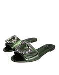 Load image into Gallery viewer, Dolce & Gabbana Metallic Green Crystal Leather Flats Sandals Shoes
