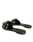 Load image into Gallery viewer, Dolce & Gabbana Metallic Green Crystal Leather Flats Sandals Shoes
