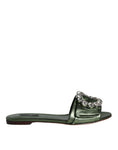 Load image into Gallery viewer, Dolce & Gabbana Metallic Green Crystal Leather Flats Sandals Shoes
