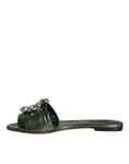 Load image into Gallery viewer, Dolce & Gabbana Metallic Green Crystal Leather Flats Sandals Shoes
