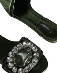 Load image into Gallery viewer, Dolce & Gabbana Metallic Green Crystal Leather Flats Sandals Shoes
