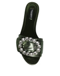 Load image into Gallery viewer, Dolce & Gabbana Metallic Green Crystal Leather Flats Sandals Shoes
