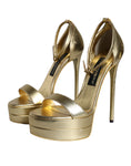 Resmi galeri görüntüleyiciye yükleyin, Dolce & Gabbana Gold Leather Platform Keira Sandals Shoes
