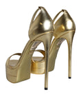 Resmi galeri görüntüleyiciye yükleyin, Dolce & Gabbana Gold Leather Platform Keira Sandals Shoes
