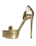 Resmi galeri görüntüleyiciye yükleyin, Dolce & Gabbana Gold Leather Platform Keira Sandals Shoes
