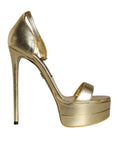 Resmi galeri görüntüleyiciye yükleyin, Dolce & Gabbana Gold Leather Platform Keira Sandals Shoes
