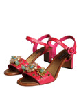 Bild in Galerie-Betrachter laden, Dolce & Gabbana Fuchsia Leather Embellished Keira Sandals Shoes
