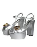 Bild in Galerie-Betrachter laden, Dolce & Gabbana Silver Leather Platform Logo Keira Sandals Shoes
