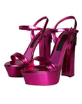 Resmi galeri görüntüleyiciye yükleyin, Dolce & Gabbana Fuchsia Leather Platform Logo Keira Sandals Shoes
