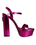 Resmi galeri görüntüleyiciye yükleyin, Dolce & Gabbana Fuchsia Leather Platform Logo Keira Sandals Shoes
