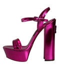 Resmi galeri görüntüleyiciye yükleyin, Dolce & Gabbana Fuchsia Leather Platform Logo Keira Sandals Shoes
