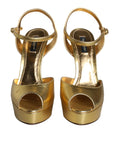 Bild in Galerie-Betrachter laden, Dolce & Gabbana Gold Bette Leather Heels Sandals Shoes
