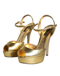 Bild in Galerie-Betrachter laden, Dolce & Gabbana Gold Bette Leather Heels Sandals Shoes
