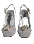 Bild in Galerie-Betrachter laden, Dolce & Gabbana Silver Crystal Slingback Heels Sandals Shoes
