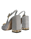 Bild in Galerie-Betrachter laden, Dolce & Gabbana Silver Crystal Slingback Heels Sandals Shoes
