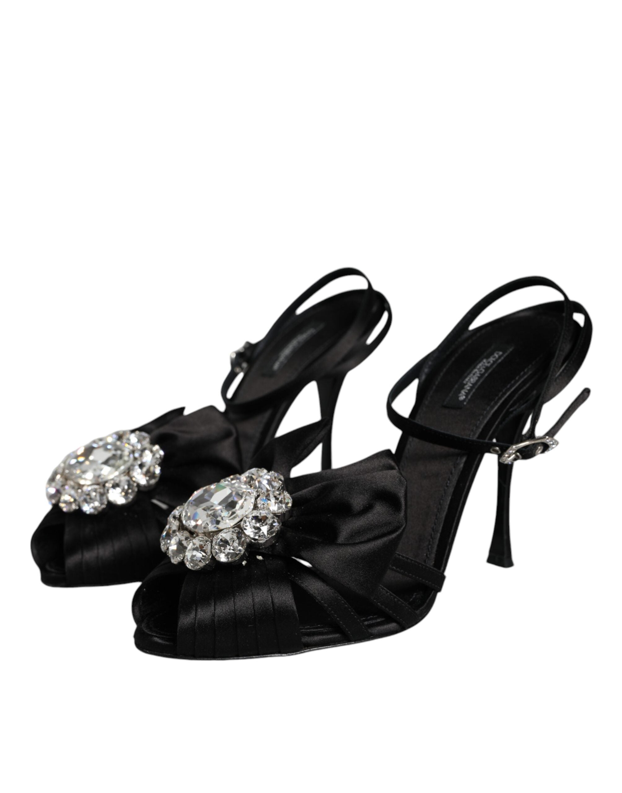 Dolce & Gabbana Black Crystal Ankle Strap Sandals Shoes