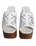 Bild in Galerie-Betrachter laden, Dolce & Gabbana White Leather Wood Mules Wedge Slides Shoes
