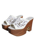 Bild in Galerie-Betrachter laden, Dolce & Gabbana White Leather Wood Mules Wedge Slides Shoes
