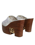 Bild in Galerie-Betrachter laden, Dolce & Gabbana White Leather Wood Mules Wedge Slides Shoes
