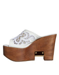 Bild in Galerie-Betrachter laden, Dolce & Gabbana White Leather Wood Mules Wedge Slides Shoes
