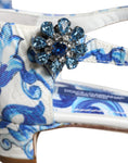 Bild in Galerie-Betrachter laden, Dolce & Gabbana White Blue Majolica Print Ankle Strap Sandals Shoes
