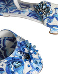 Bild in Galerie-Betrachter laden, Dolce & Gabbana White Blue Majolica Print Ankle Strap Sandals Shoes
