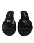 Load image into Gallery viewer, Dolce & Gabbana Black Logo Plaque Leather Heels Sandals Shoes
