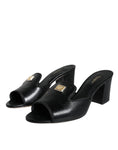 Load image into Gallery viewer, Dolce & Gabbana Black Logo Plaque Leather Heels Sandals Shoes
