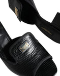 Load image into Gallery viewer, Dolce & Gabbana Black Logo Plaque Leather Heels Sandals Shoes
