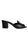 Load image into Gallery viewer, Dolce & Gabbana Black Logo Plaque Leather Heels Sandals Shoes
