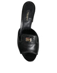 Load image into Gallery viewer, Dolce & Gabbana Black Logo Plaque Leather Heels Sandals Shoes
