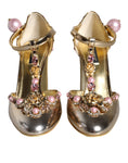 Load image into Gallery viewer, Dolce & Gabbana Gold Embellished Leather T-strap Heels Shoes
