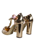 Load image into Gallery viewer, Dolce & Gabbana Gold Embellished Leather T-strap Heels Shoes
