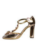 Load image into Gallery viewer, Dolce & Gabbana Gold Embellished Leather T-strap Heels Shoes
