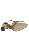 Load image into Gallery viewer, Dolce & Gabbana Gold Embellished Leather T-strap Heels Shoes
