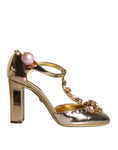 Load image into Gallery viewer, Dolce & Gabbana Gold Embellished Leather T-strap Heels Shoes
