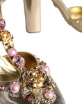 Load image into Gallery viewer, Dolce & Gabbana Gold Embellished Leather T-strap Heels Shoes
