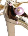 Load image into Gallery viewer, Dolce & Gabbana Gold Embellished Leather T-strap Heels Shoes
