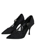 Bild in Galerie-Betrachter laden, Dolce & Gabbana Black Mary Jane Pumps Lace Crystals Heels Shoes
