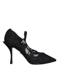 Bild in Galerie-Betrachter laden, Dolce & Gabbana Black Mary Jane Pumps Lace Crystals Heels Shoes
