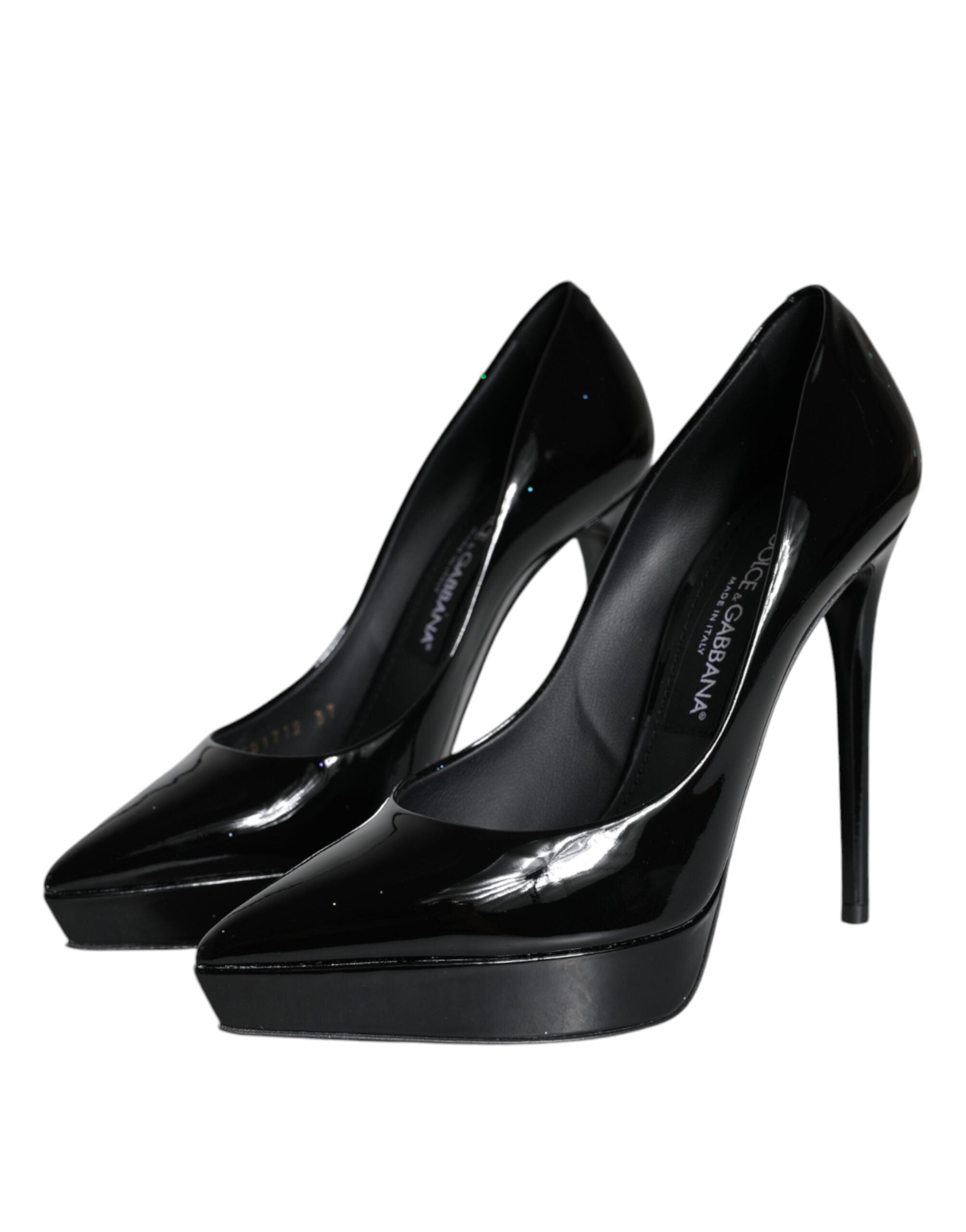 Dolce & Gabbana Black Leather Platform Heels Pumps Shoes