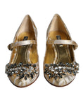 Resmi galeri görüntüleyiciye yükleyin, Dolce & Gabbana Gold Jacquard Crystal Mary Janes Pumps Shoes
