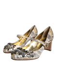 Resmi galeri görüntüleyiciye yükleyin, Dolce & Gabbana Gold Jacquard Crystal Mary Janes Pumps Shoes
