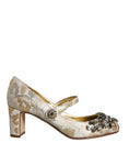 Resmi galeri görüntüleyiciye yükleyin, Dolce & Gabbana Gold Jacquard Crystal Mary Janes Pumps Shoes
