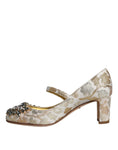 Resmi galeri görüntüleyiciye yükleyin, Dolce & Gabbana Gold Jacquard Crystal Mary Janes Pumps Shoes
