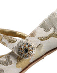 Resmi galeri görüntüleyiciye yükleyin, Dolce & Gabbana Gold Jacquard Crystal Mary Janes Pumps Shoes
