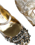 Resmi galeri görüntüleyiciye yükleyin, Dolce & Gabbana Gold Jacquard Crystal Mary Janes Pumps Shoes
