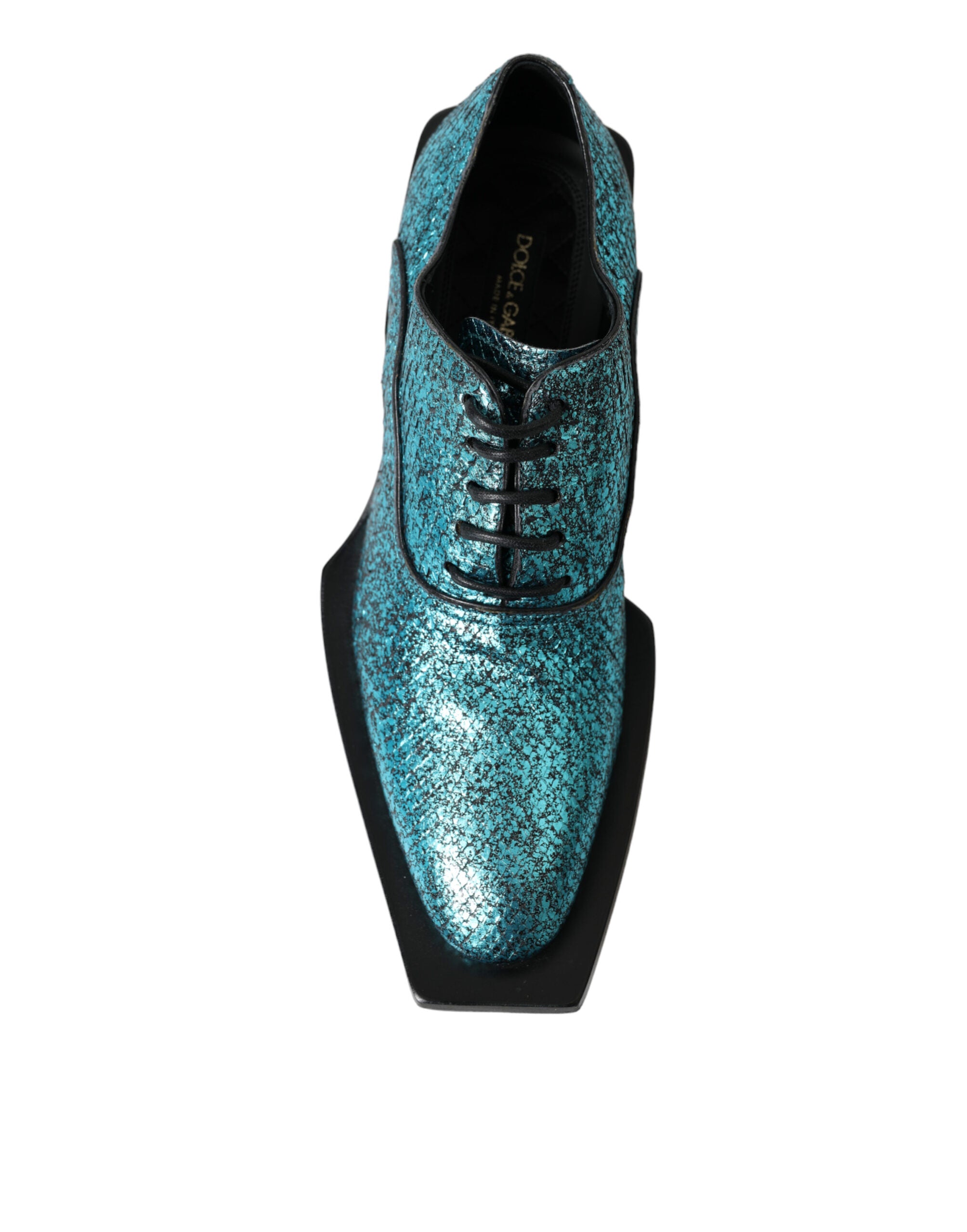 Dolce & Gabbana Blue Leather Derby Block Heels Dress Shoes