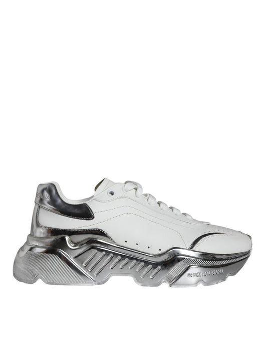 Dolce & Gabbana White Silver Daymaster Leather Sneakers Shoes